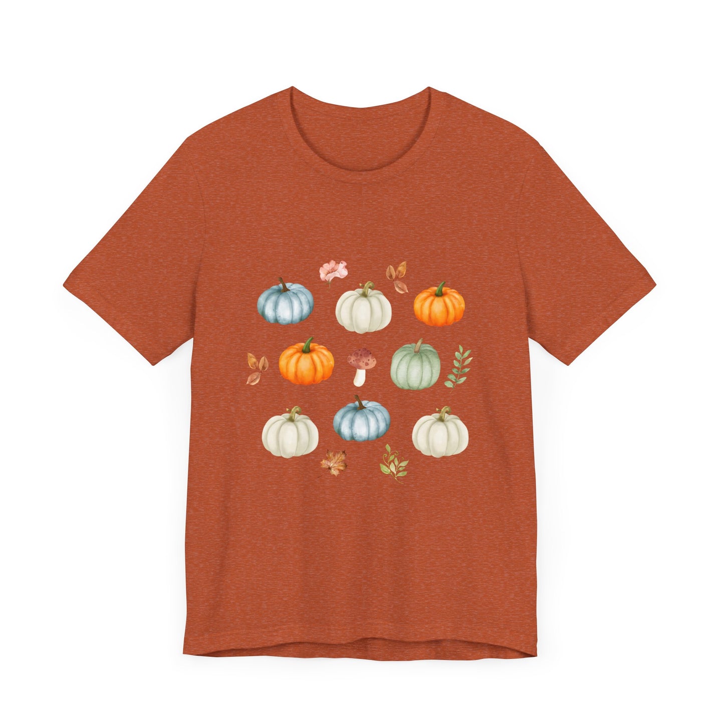 Cozy Pumpkin Coffee Mushroom T-shirt - Rustic Autumn Farmhouse Unisex Jersey Short Sleeve Tee