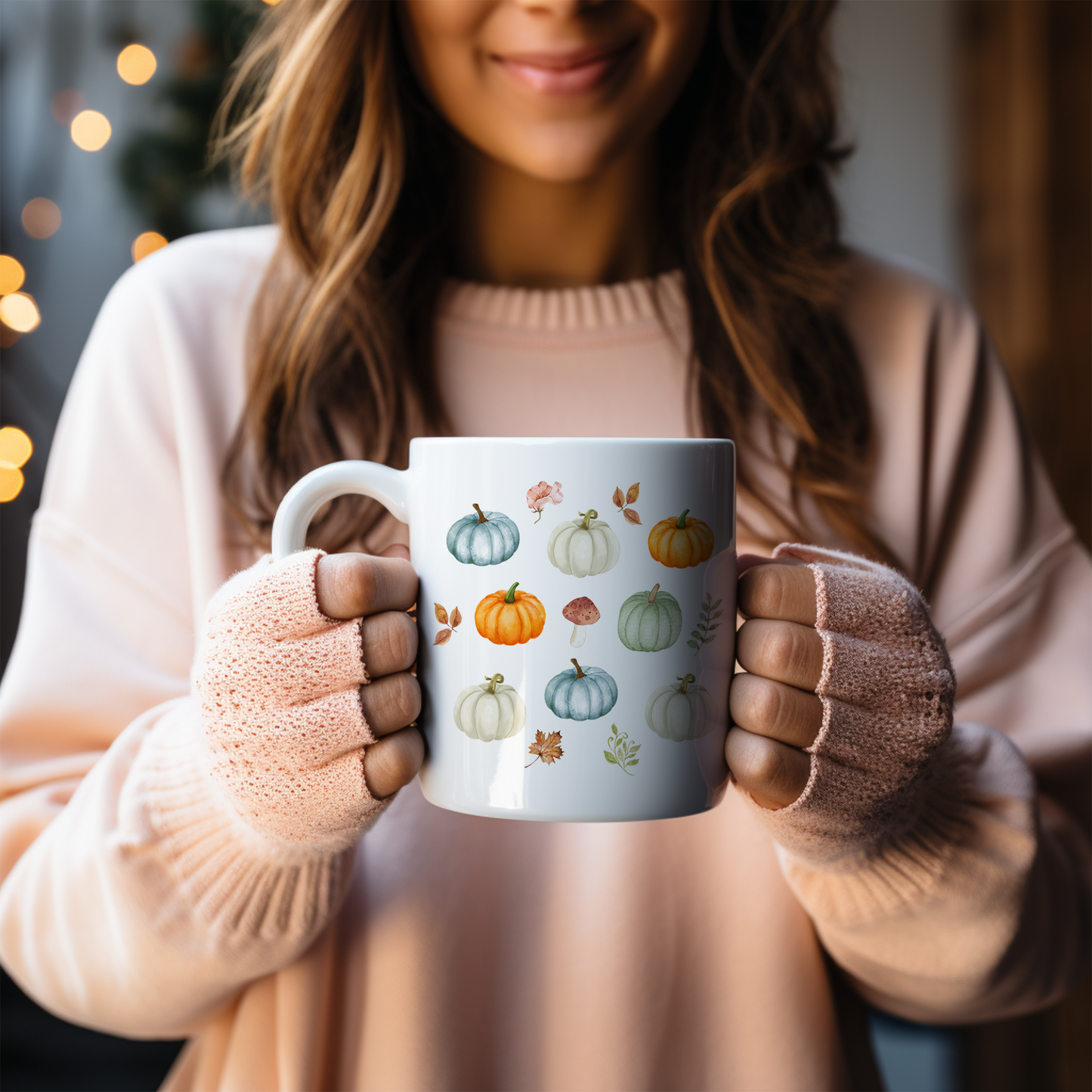 Cozy Pumpkin Coffee Mushroom Mug - Rustic Autumn - Fall Vibes Mug 11oz