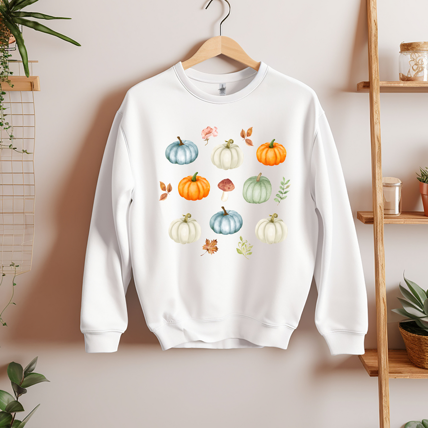 Cozy Pumpkin & Mushroom Crewneck Sweatshirt - Fall Sweater - Rustic Autumn Pullover Unisex Heavy Blend™ Crewneck Sweatshirt