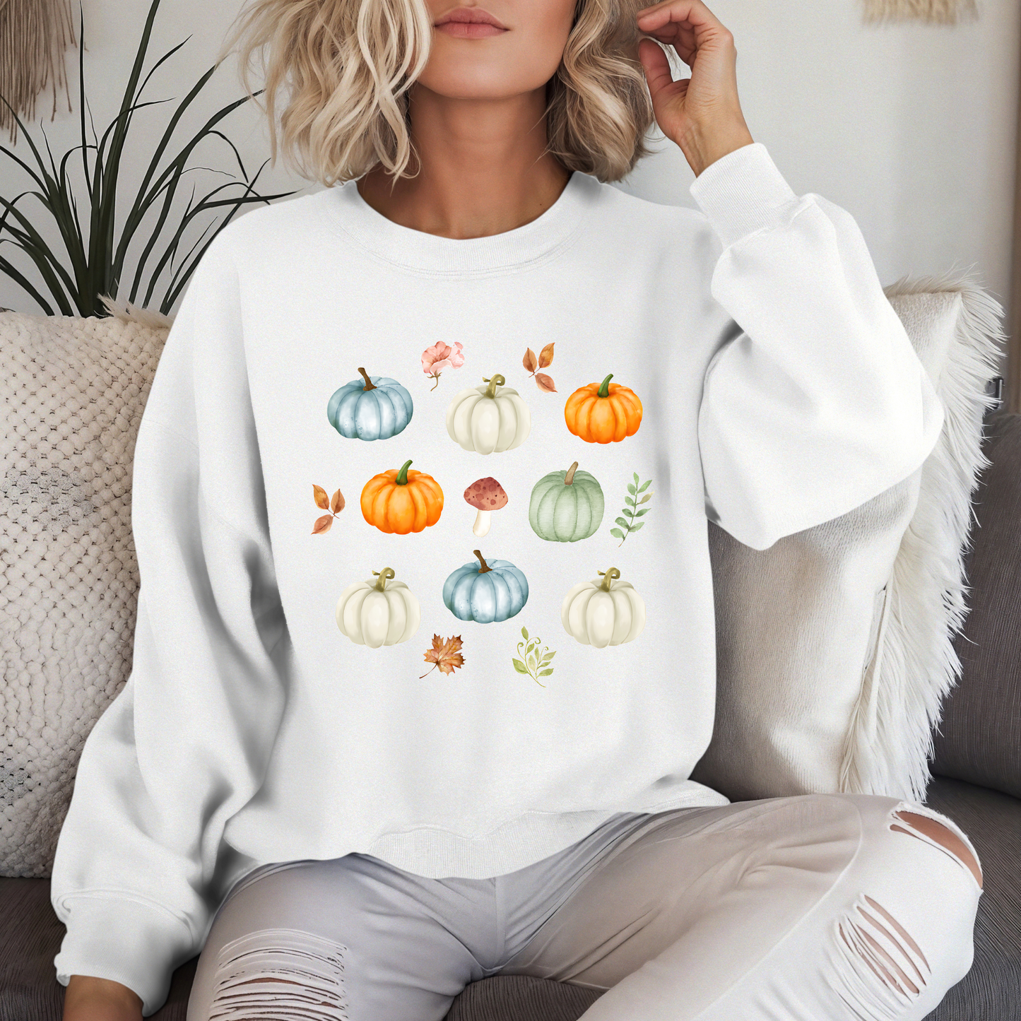 Cozy Pumpkin & Mushroom Crewneck Sweatshirt - Fall Sweater - Rustic Autumn Pullover Unisex Heavy Blend™ Crewneck Sweatshirt